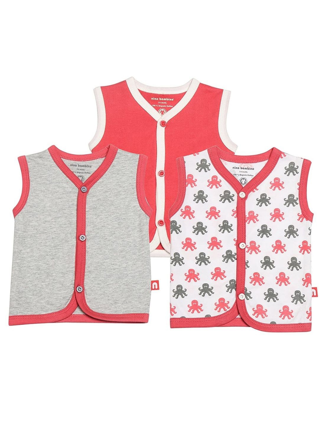 

Nino Bambino Kids Pack Of 3 Organic Cotton Jhablas, Red
