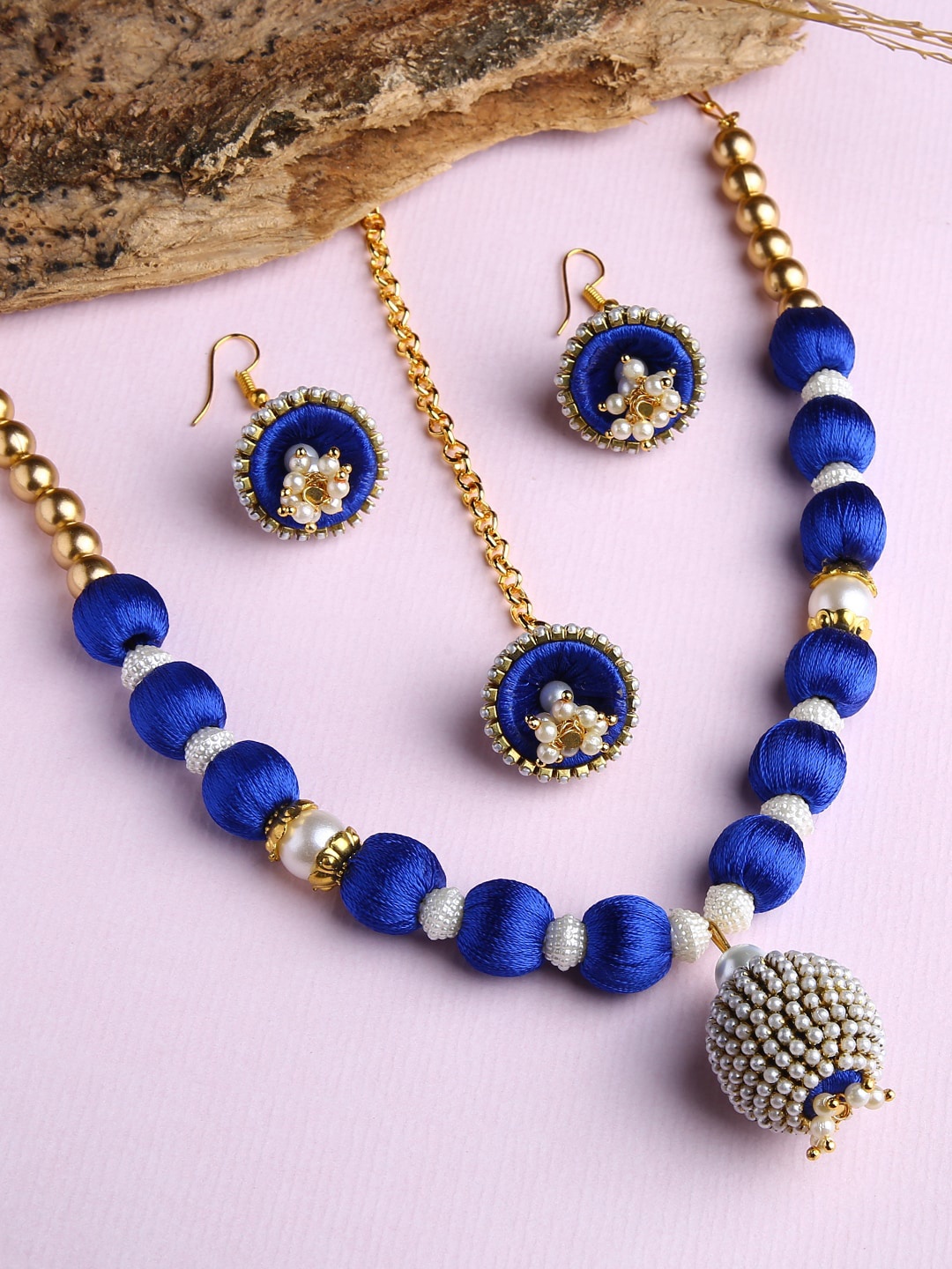 

AKSHARA Blue & Gold-Toned Silk Thread Necklace Set