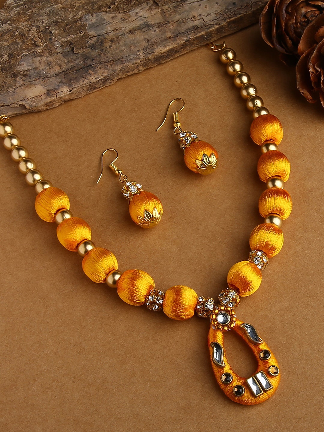 

AKSHARA Gold-Plated & White Stones Handcrafted Silk Thread Jewellery Set