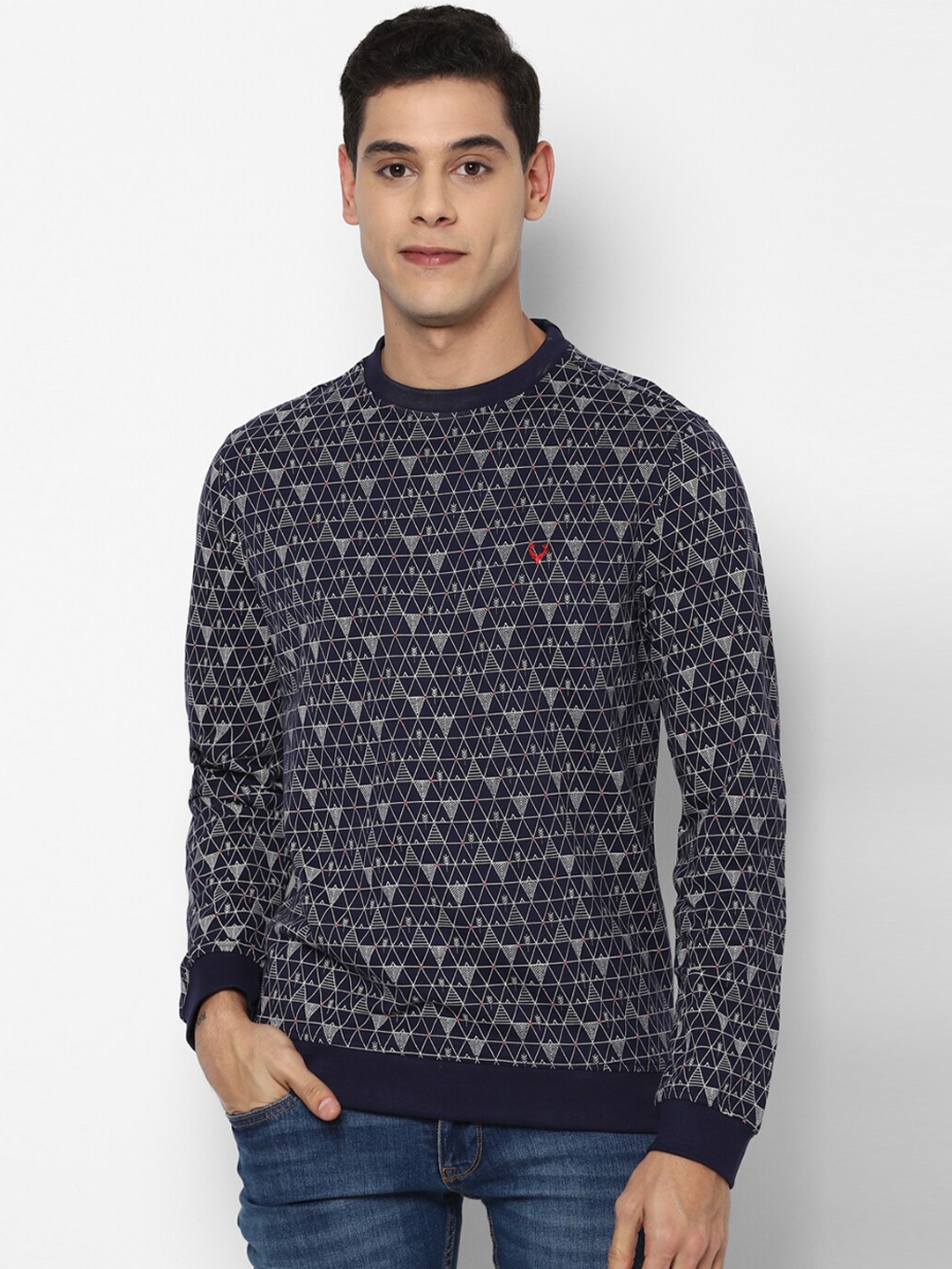 

Allen Solly Men Navy Blue & White Printed Pure Cotton Sweatshirt