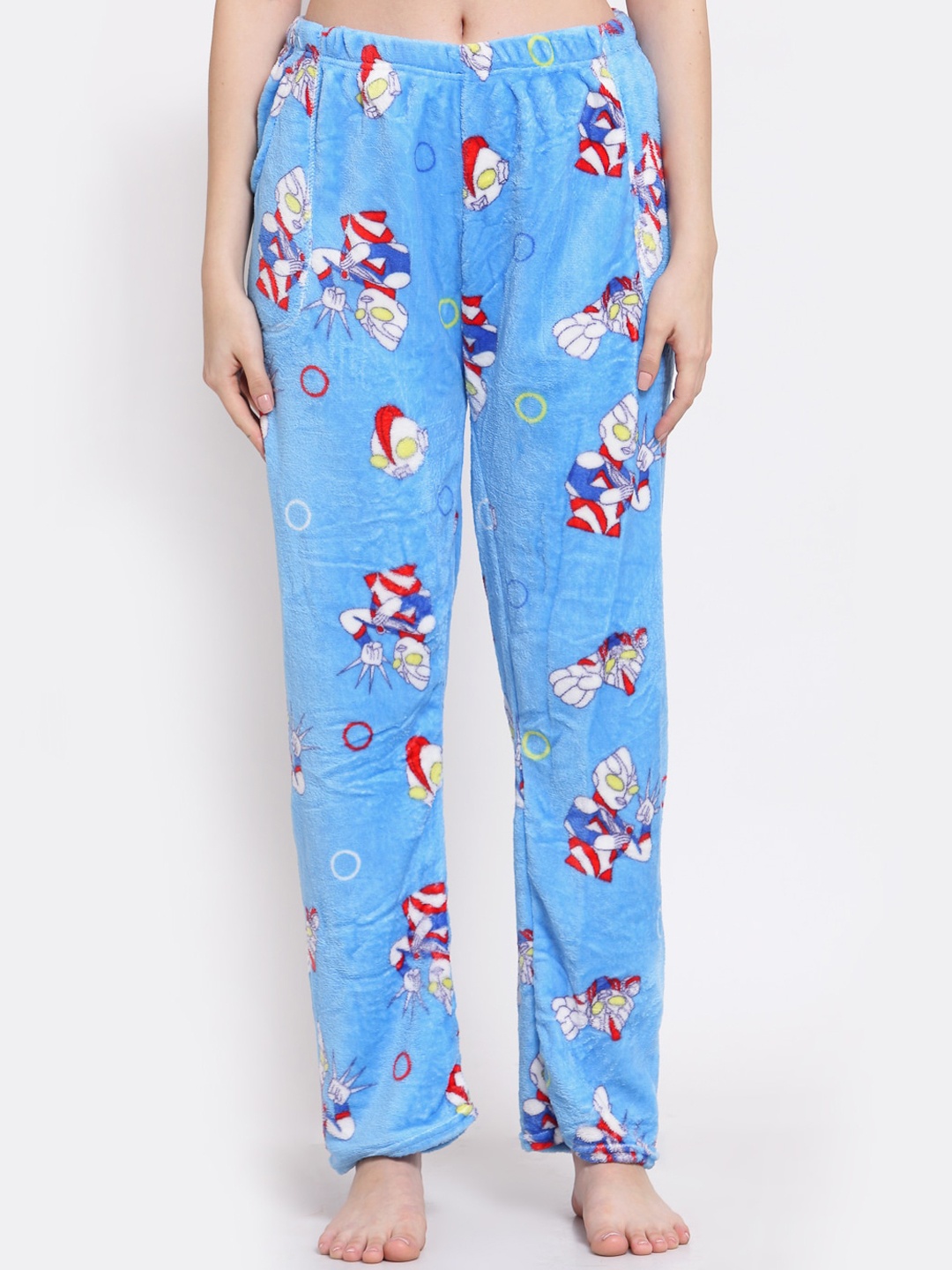 

KLOTTHE Women Woolen Printed Straight Lounge Pants, Blue