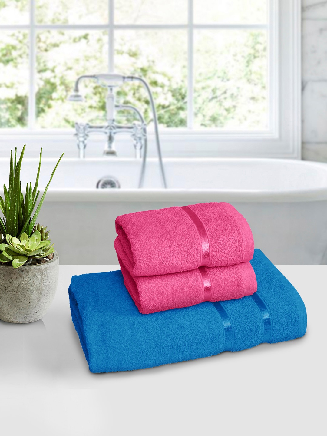 Story@home Set Of 3 Solid Super Absorbent Pure Cotton 450 GSM Towels, Blue