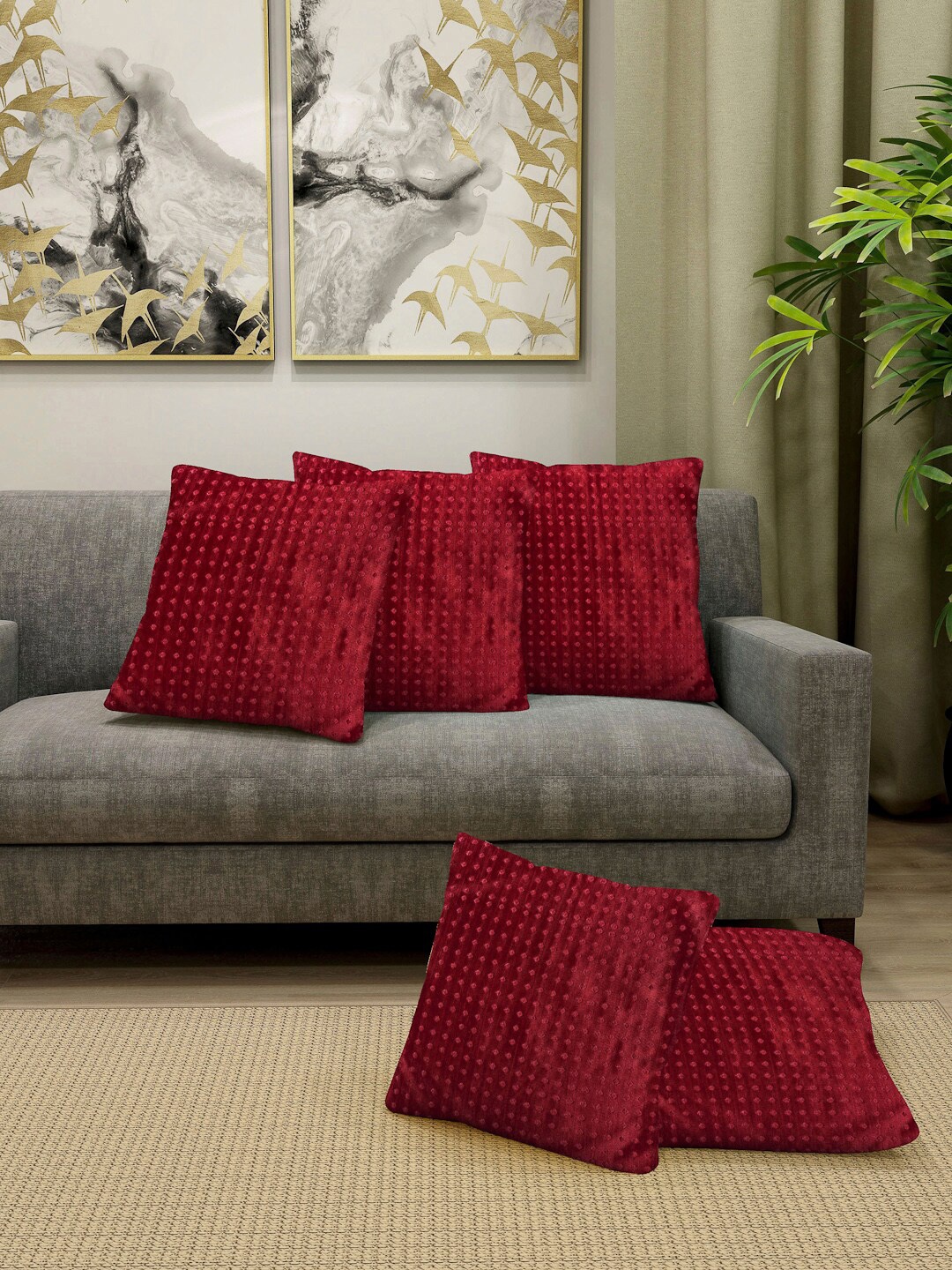 

Arrabi Red Set of 5 Square Cushion Covers