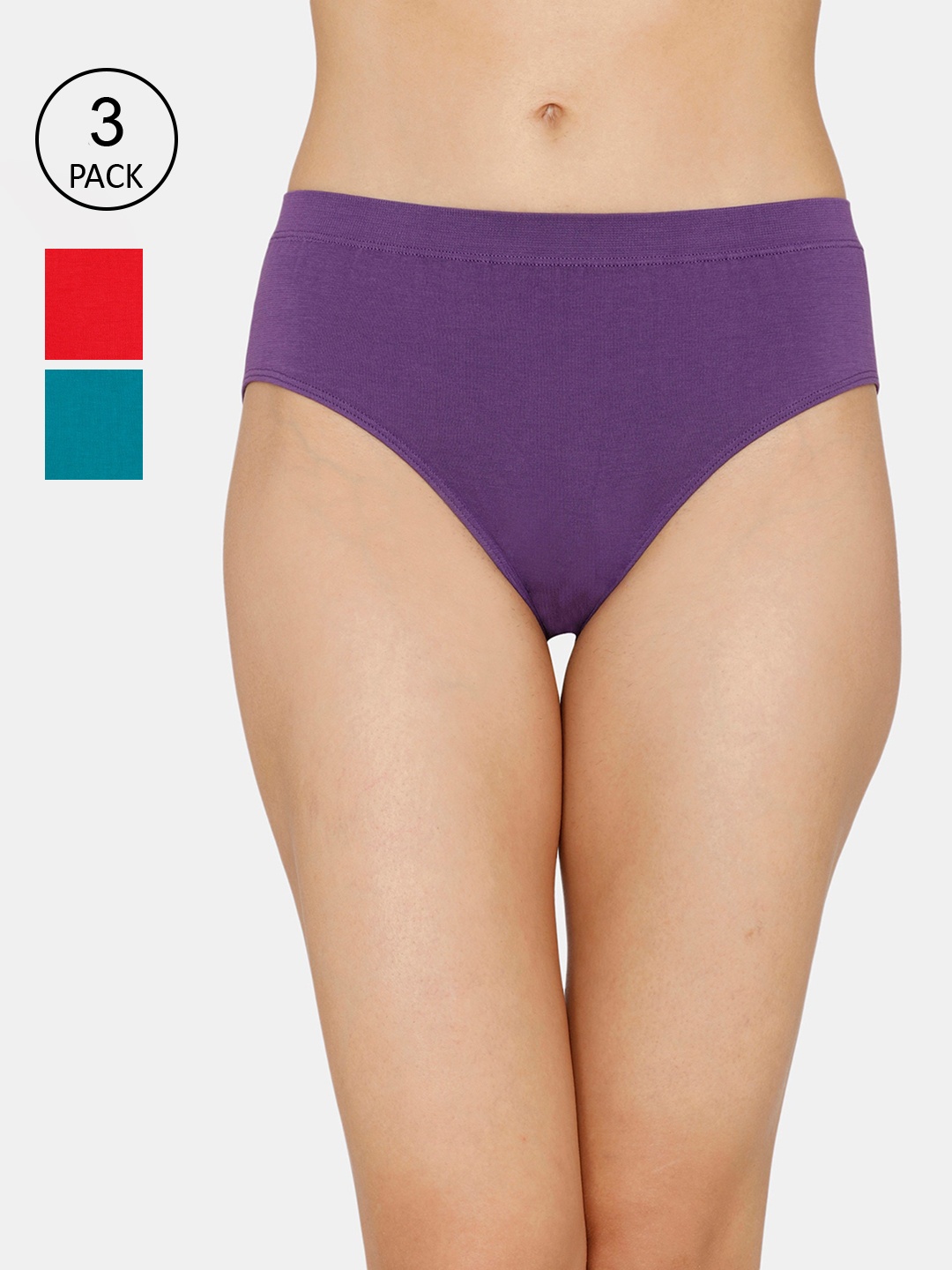 

Zivame Women Pack Of 3 Assorted Solid Hipster Briefs ZI2539FASHCMULT, Purple