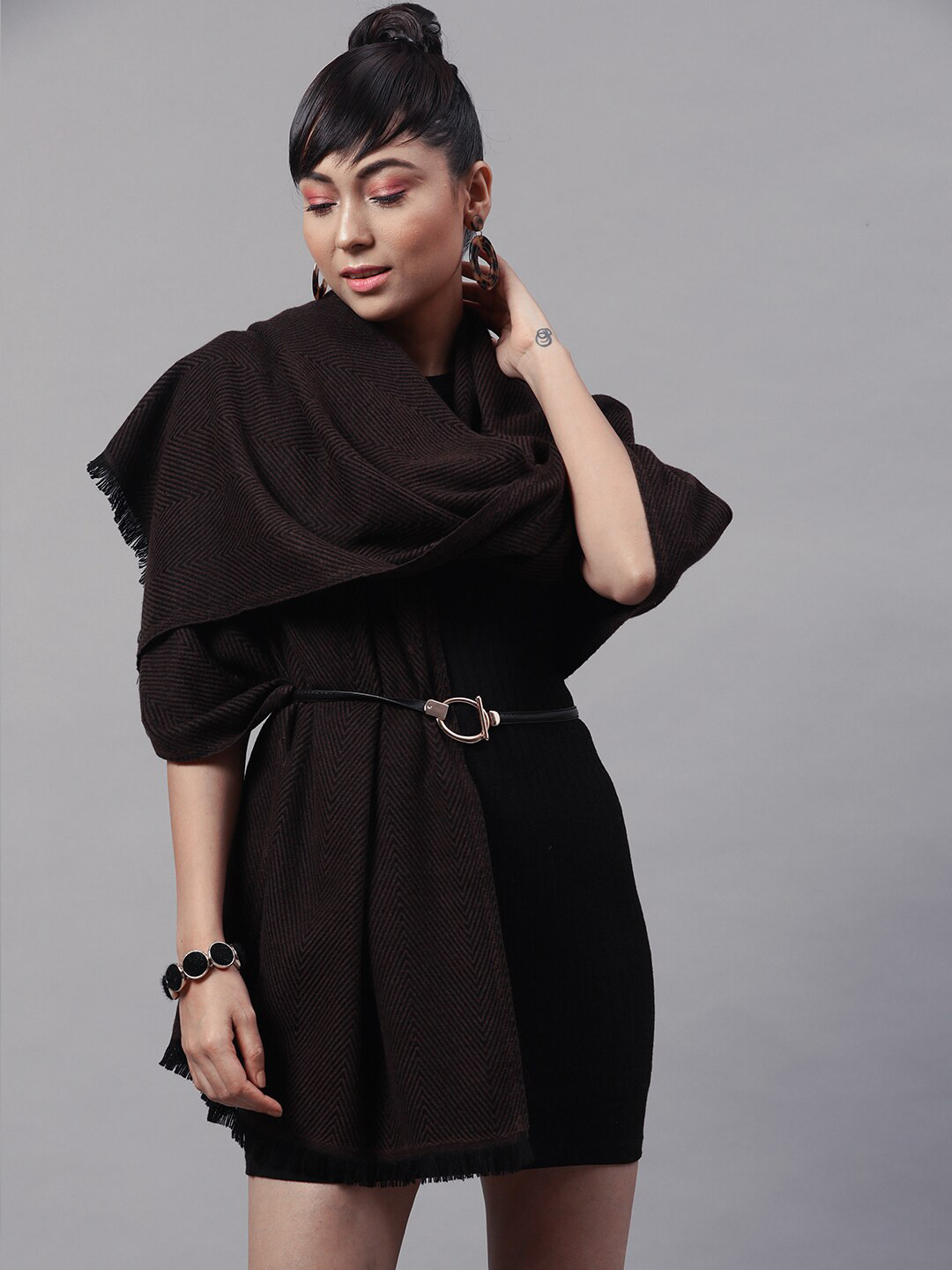 

STREET 9 Women Brown Woven Design Stole