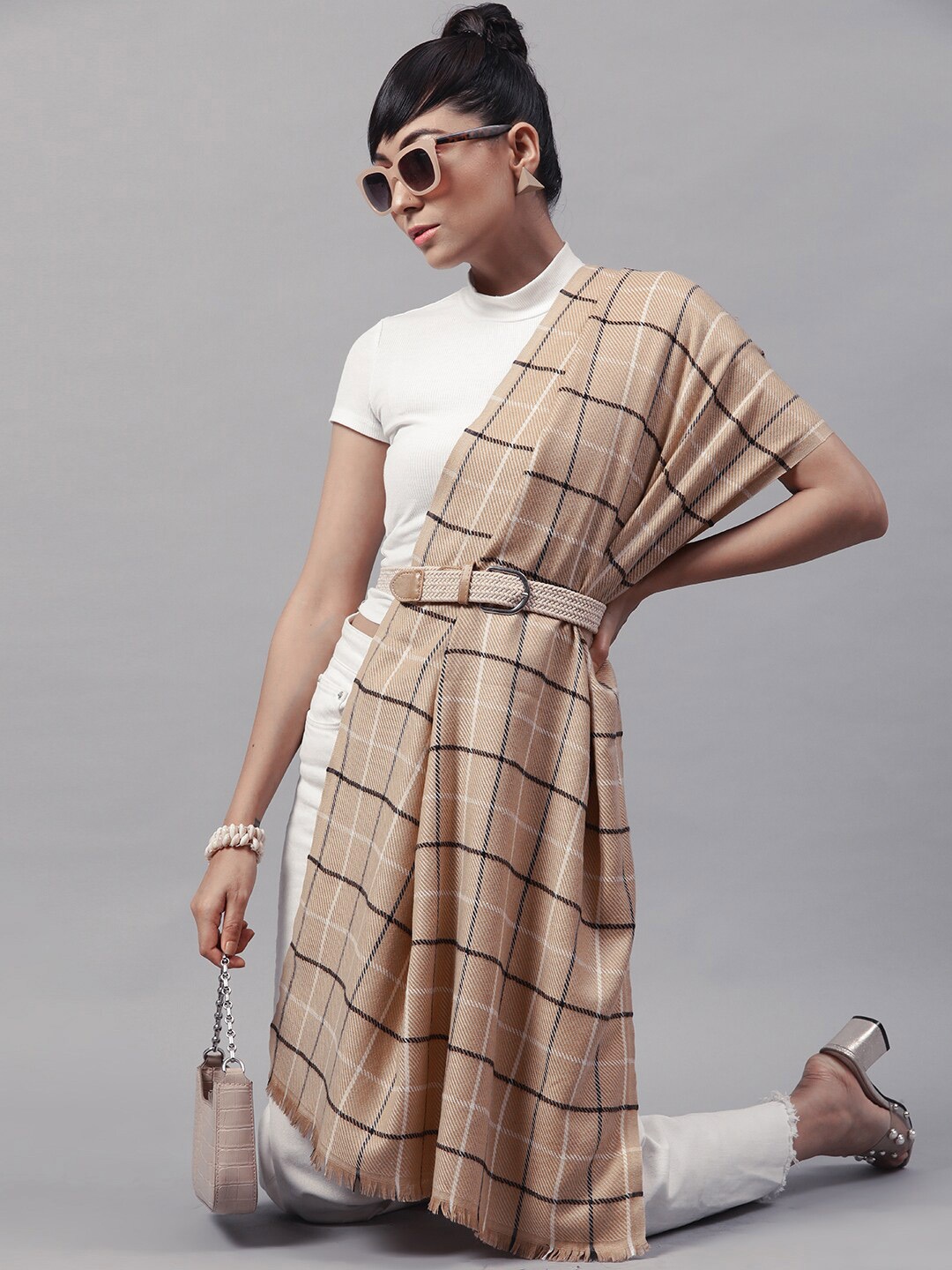 

STREET 9 Women Beige & White Checked Acrylic Stole