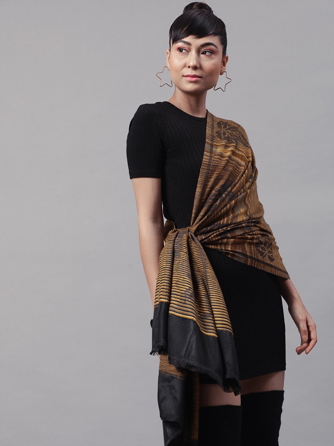 

STREET 9 Women Brown & Black Colourblocked Stole