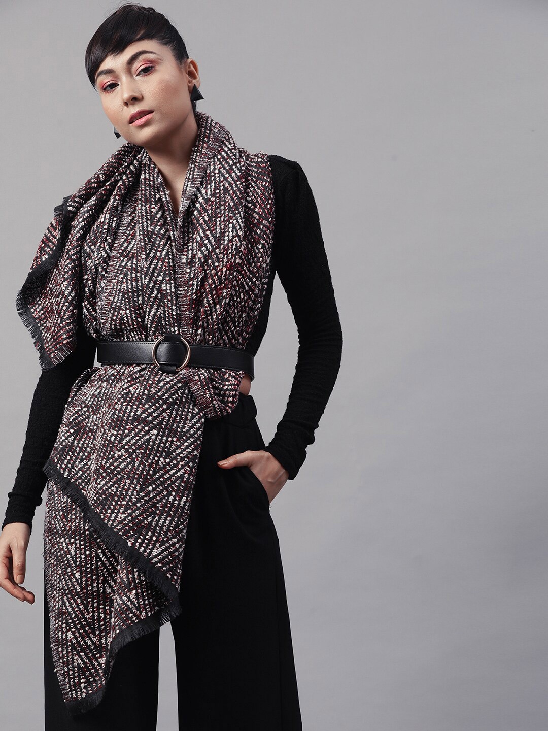 

STREET 9 Women Maroon & White Woven Design Stole