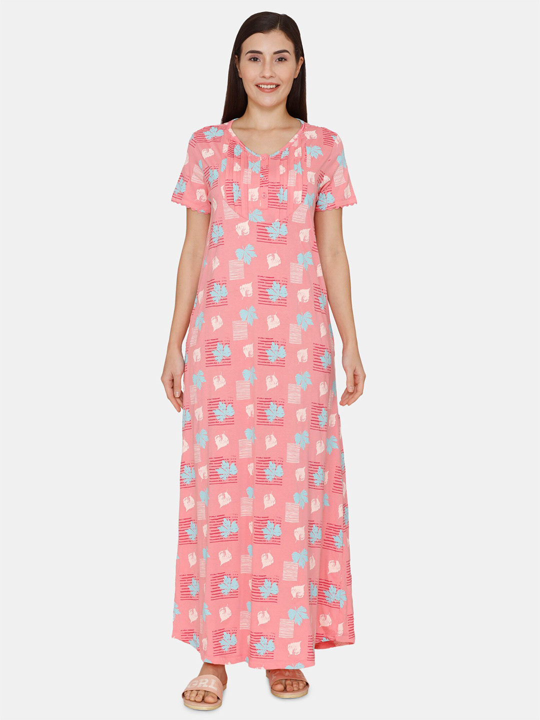 

Zivame Pink Printed Maxi Nightdress