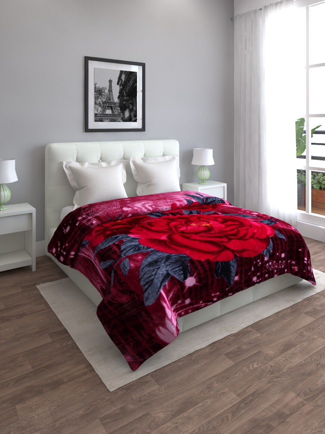 

ROMEE Purple & Red Floral Heavy Winter Double Bed Blanket