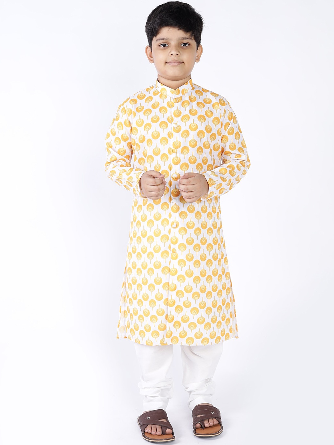 

TABARD Boys Yellow & White Printed Kurta