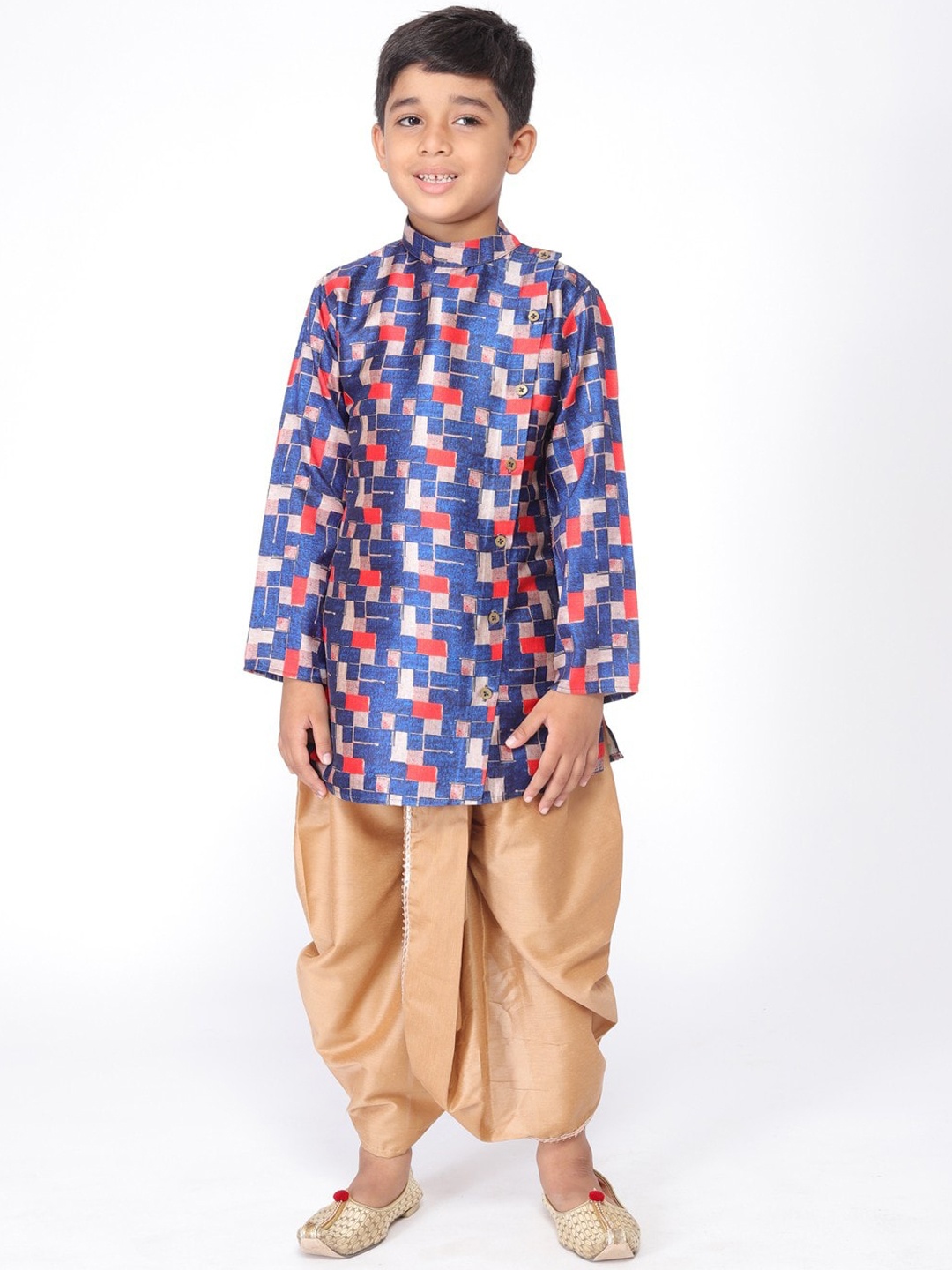 

TABARD Boys Blue & Orange Geometric Printed Cotton Kurta