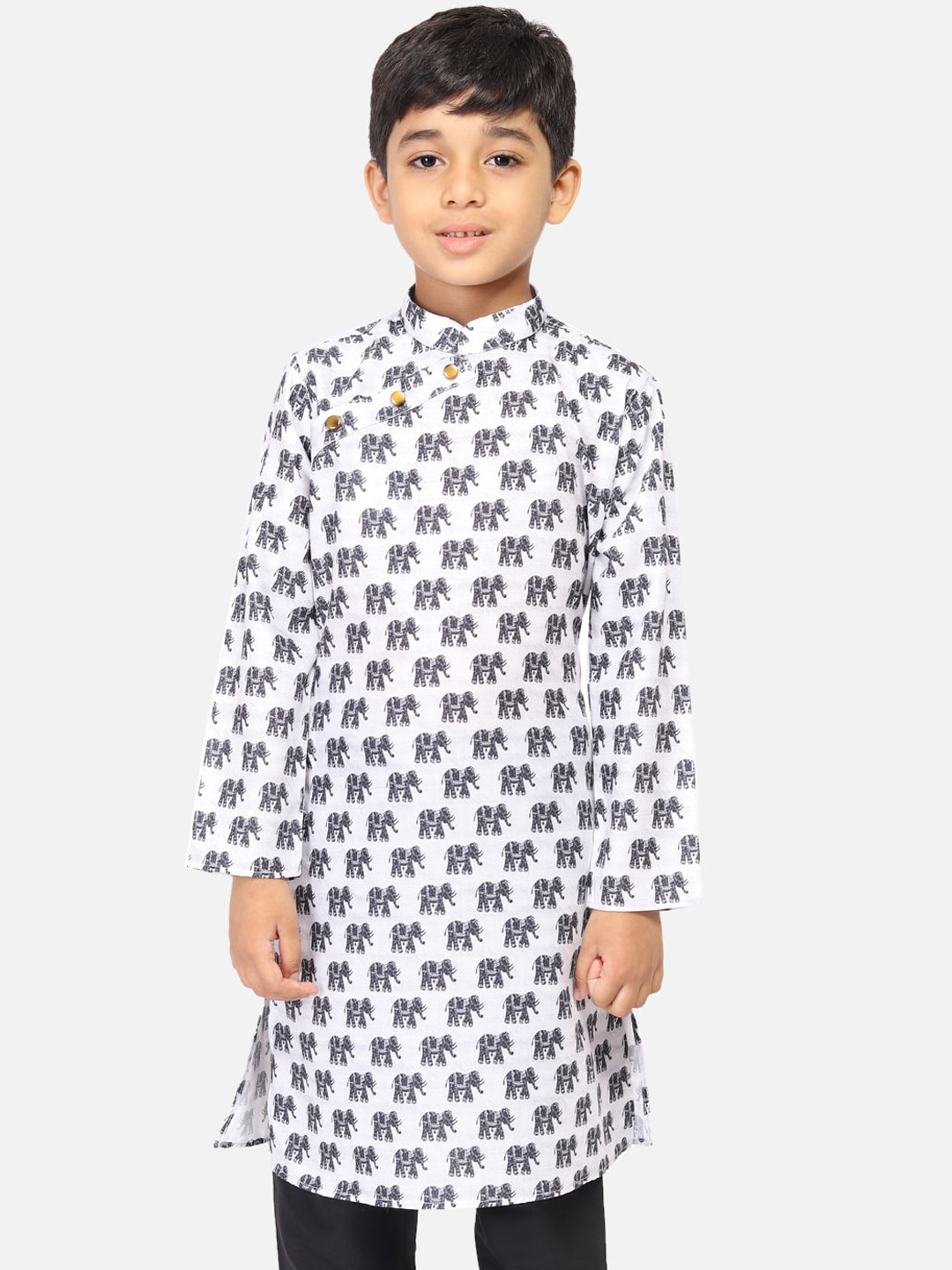 

TABARD Boys Black & White Ethnic Motifs Printed Kurta