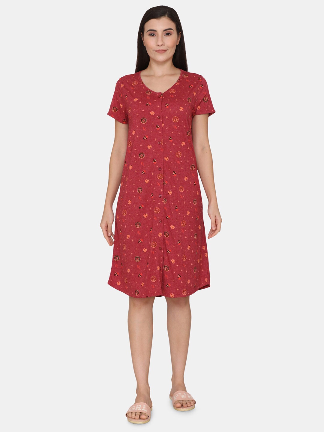 

Rosaline by Zivame Red Printed Nightdress