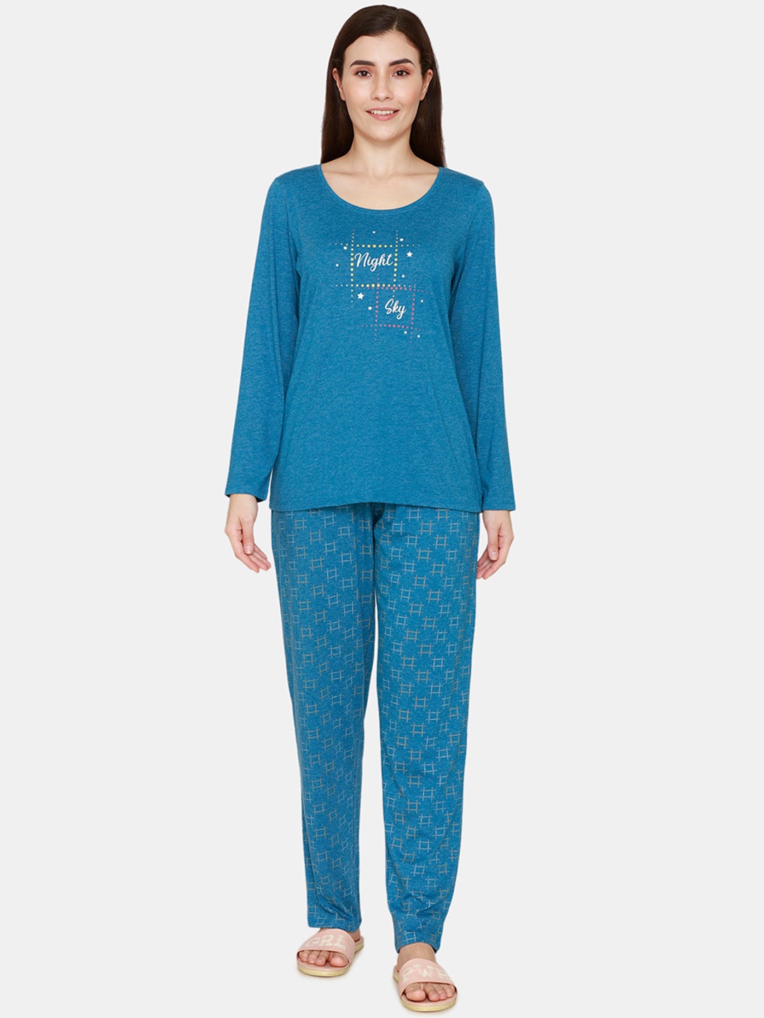

Rosaline by Zivame Women Blue & White Printed Night suit