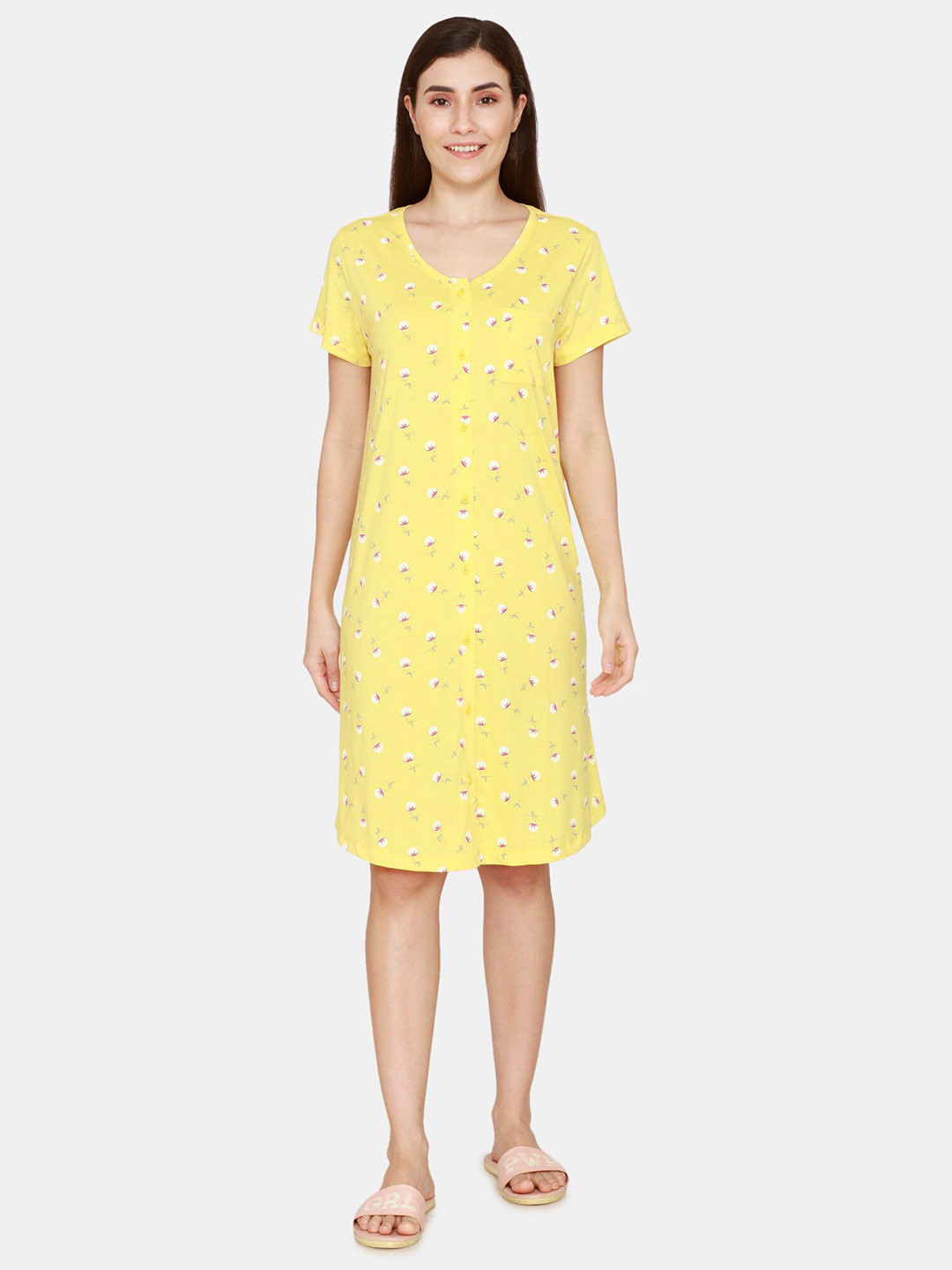 

Rosaline by Zivame Yellow Printed Nightdress