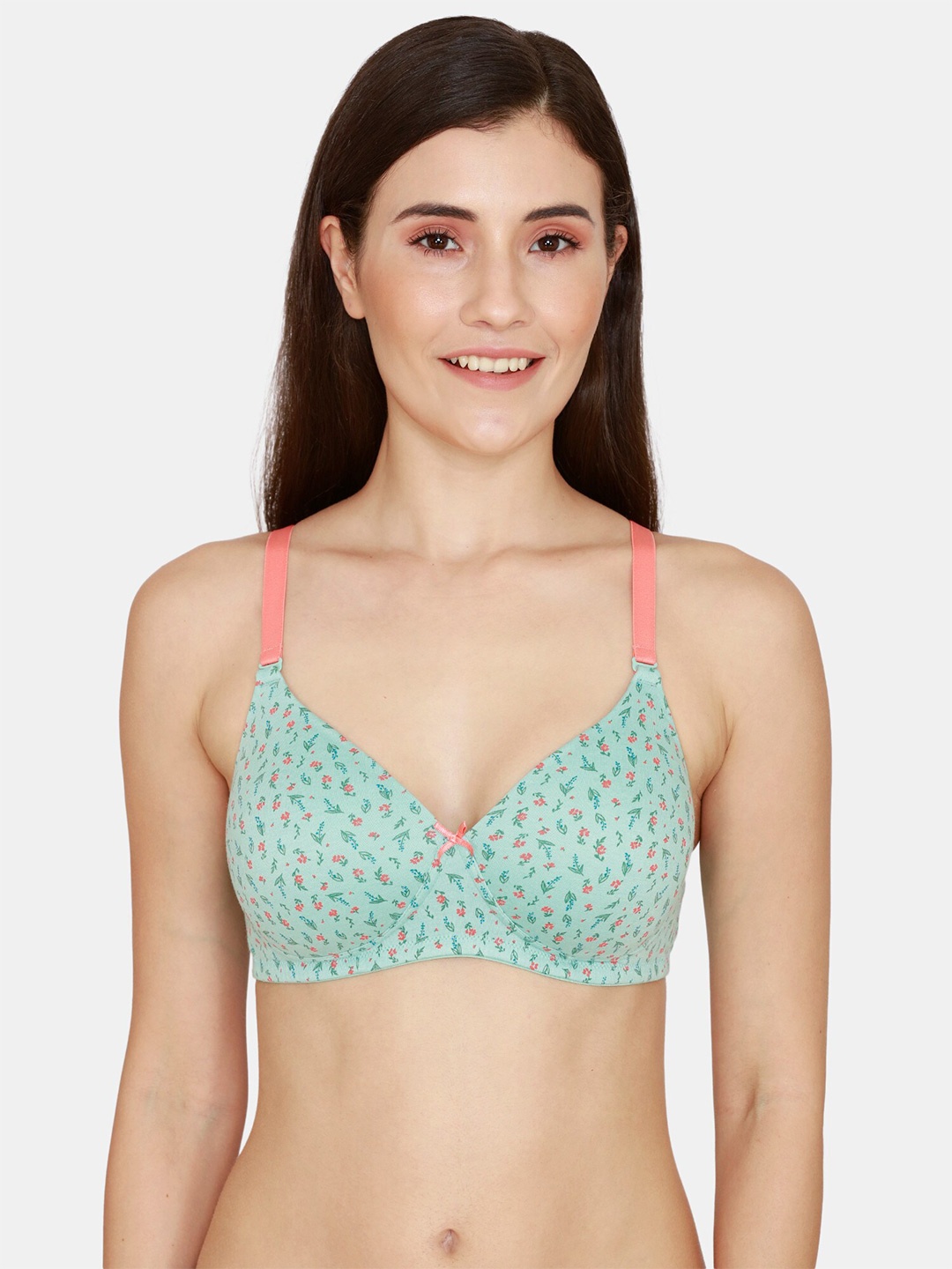 

Rosaline by Zivame Blue & Pink Floral Bra Lightly Padded