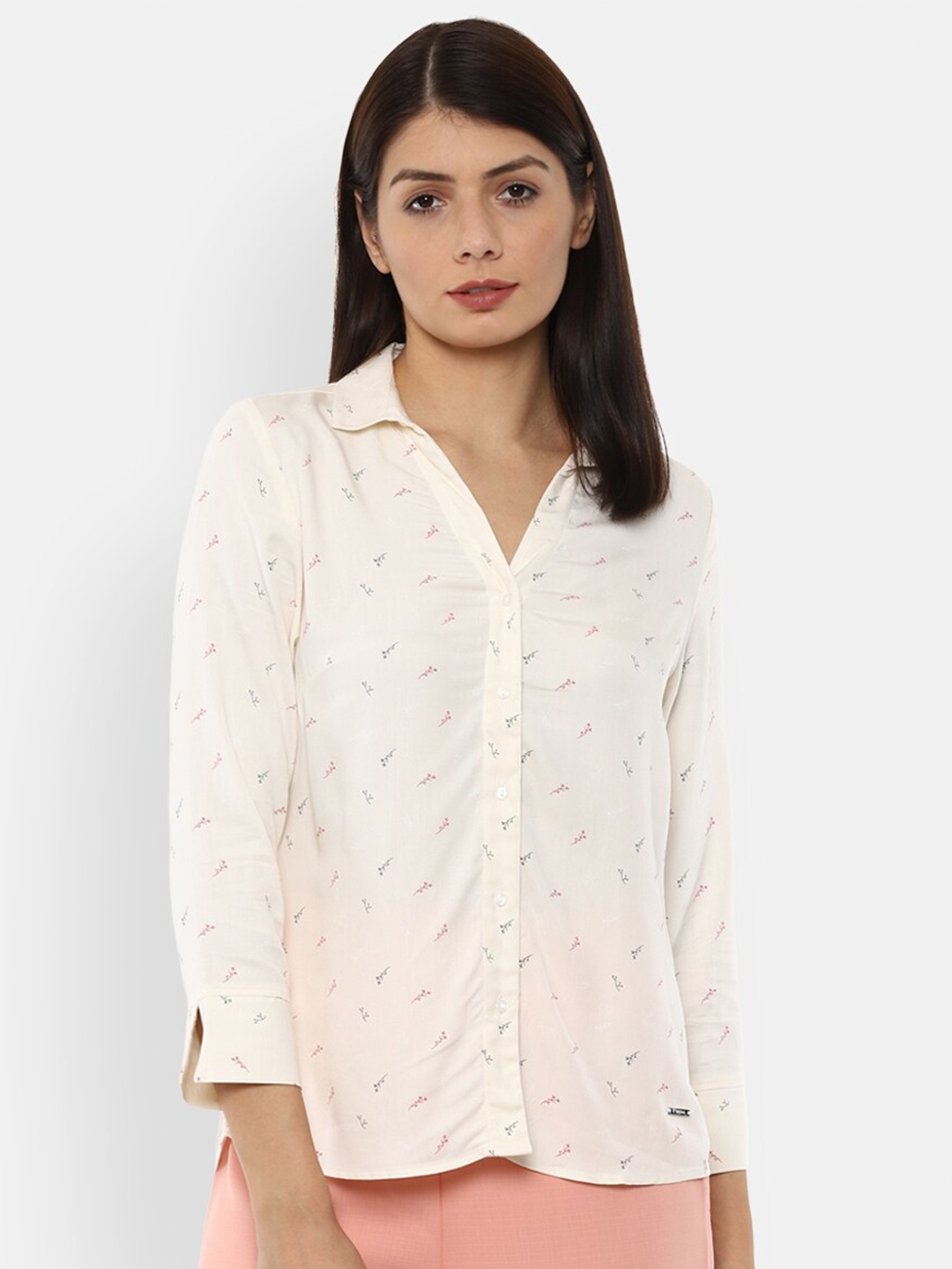 

Van Heusen Woman Cream-Coloured & Red Printed High-Low Top