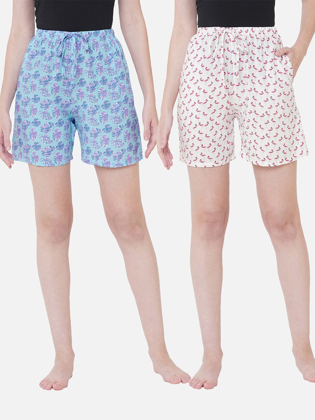 

URBAN SCOTTISH Women Pack Of 2 Blue & White Printed Lounge Shorts