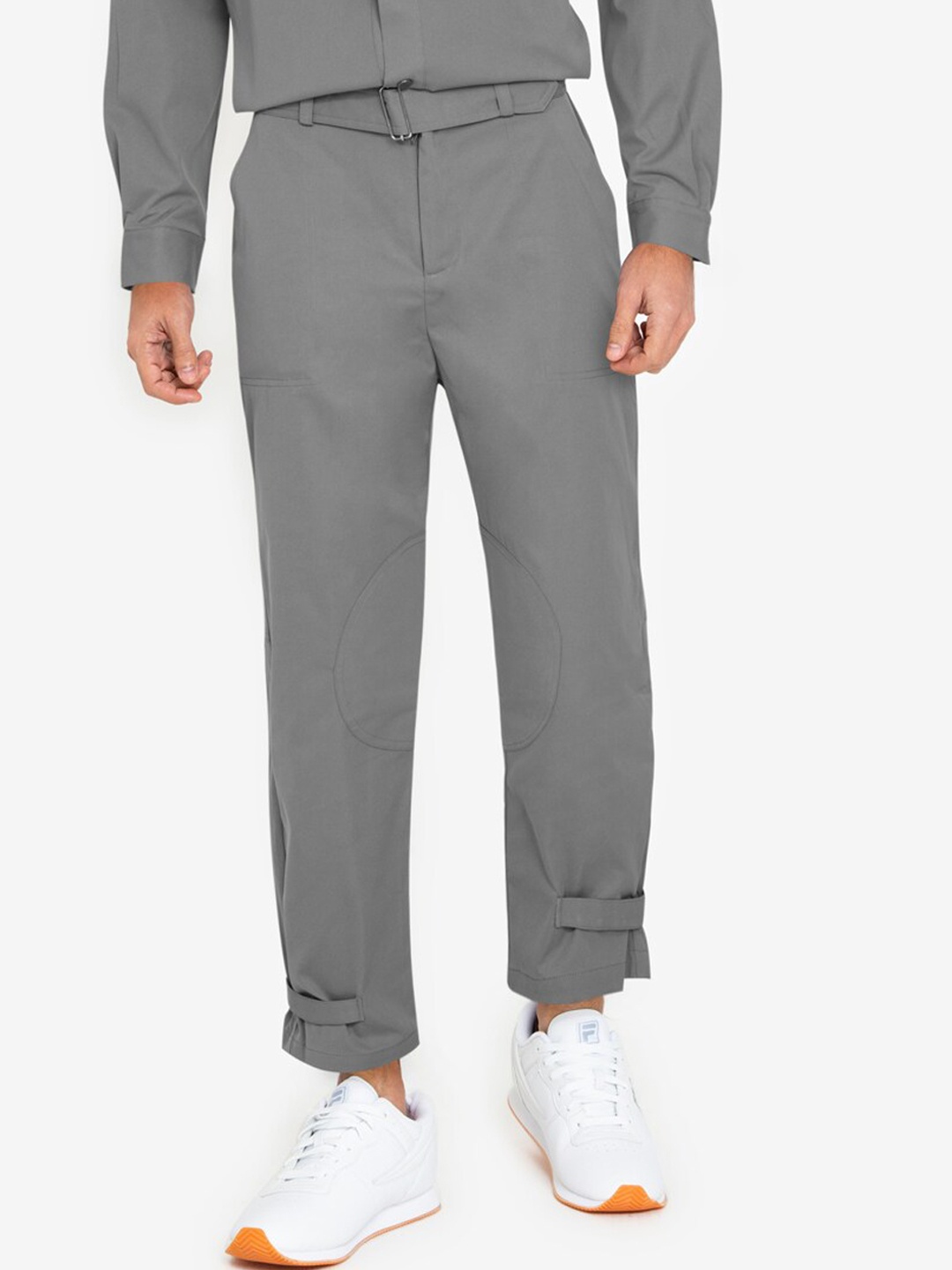 

ZALORA BASICS Men Grey Classic Belted Tapered Trousers