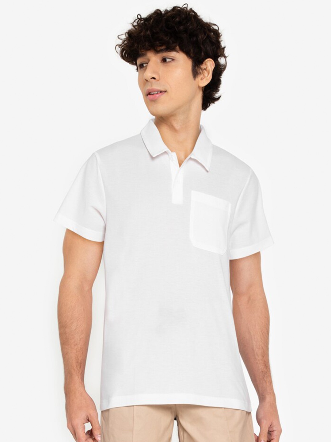 

ZALORA BASICS Men White Polo Collar T-shirt