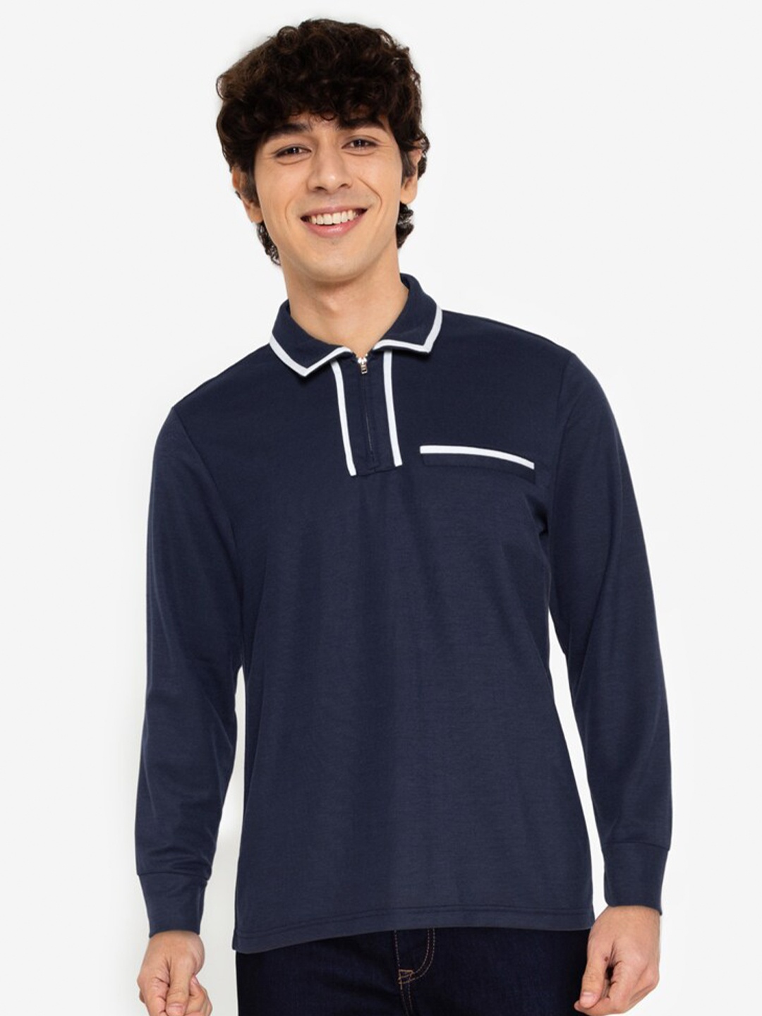

ZALORA BASICS Men Navy Blue Polo Collar T-shirt