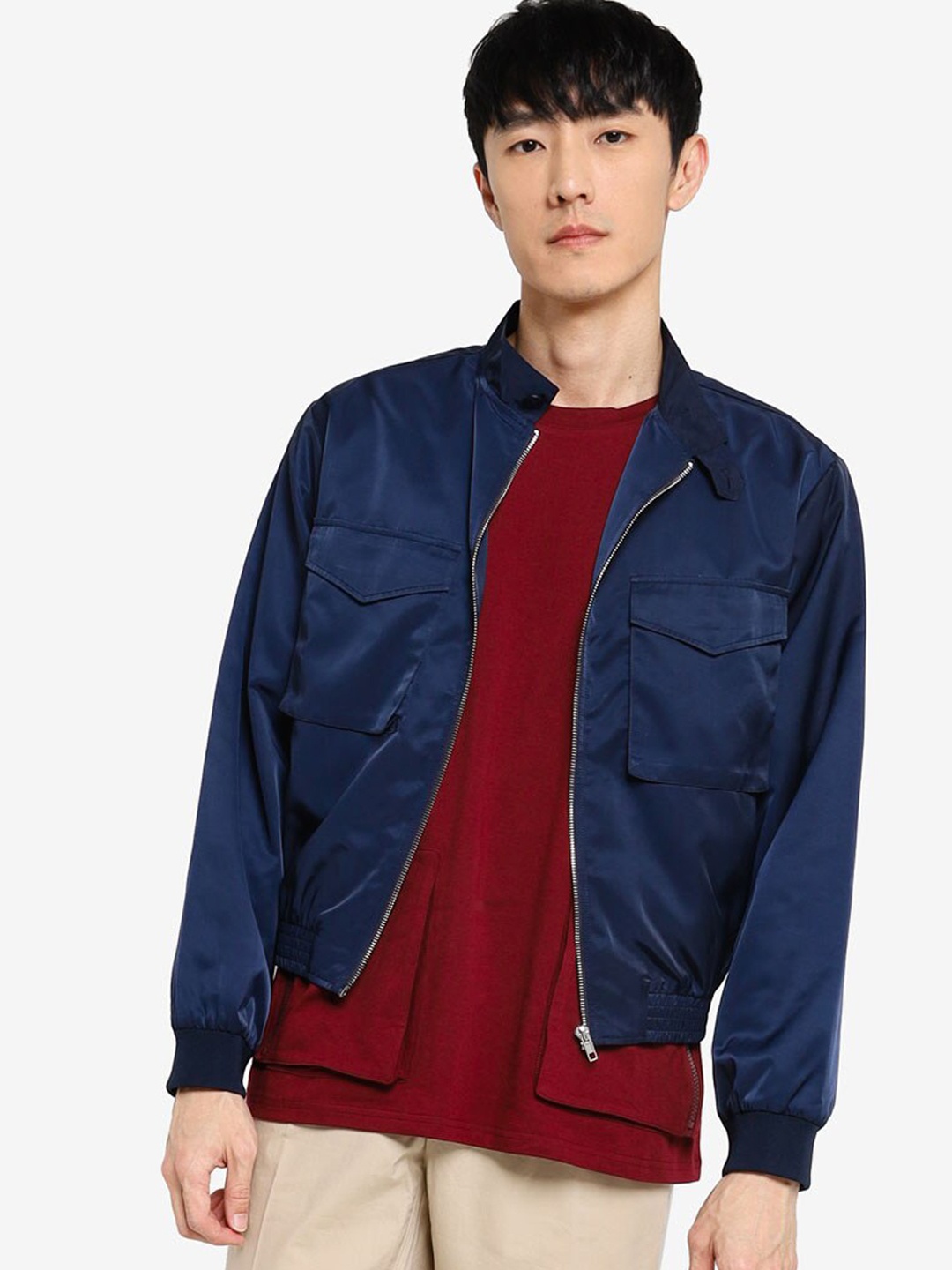 

ZALORA BASICS Men Navy Blue Lightweight Bomber Jacket