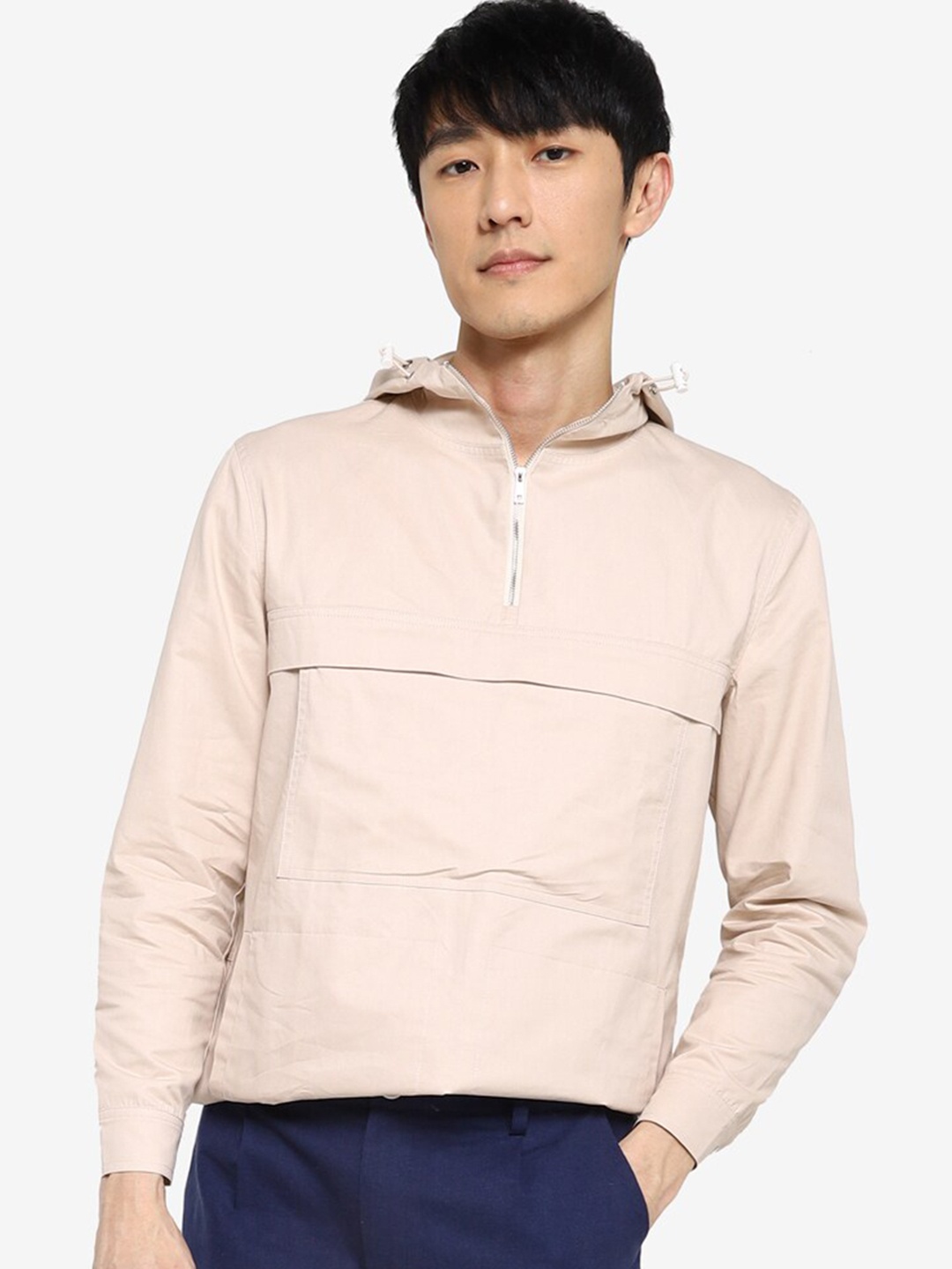 

ZALORA BASICS Half Zipper Hooded Sweatshirt, Beige