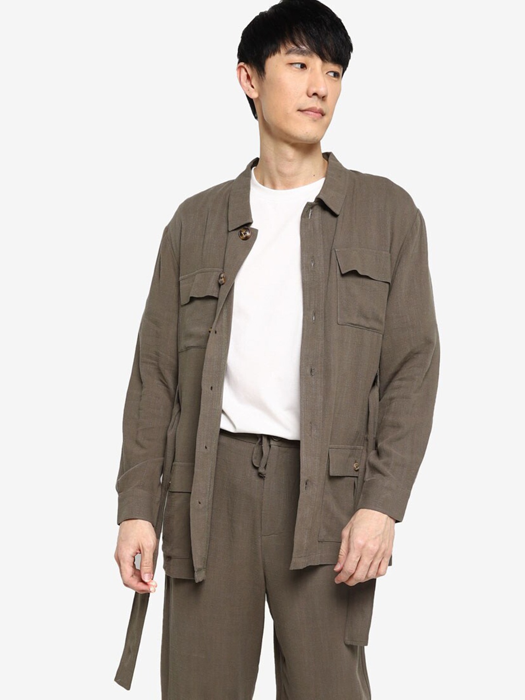 

ZALORA BASICS Men Green Lightweight Tailored Jacket With Tie Belt