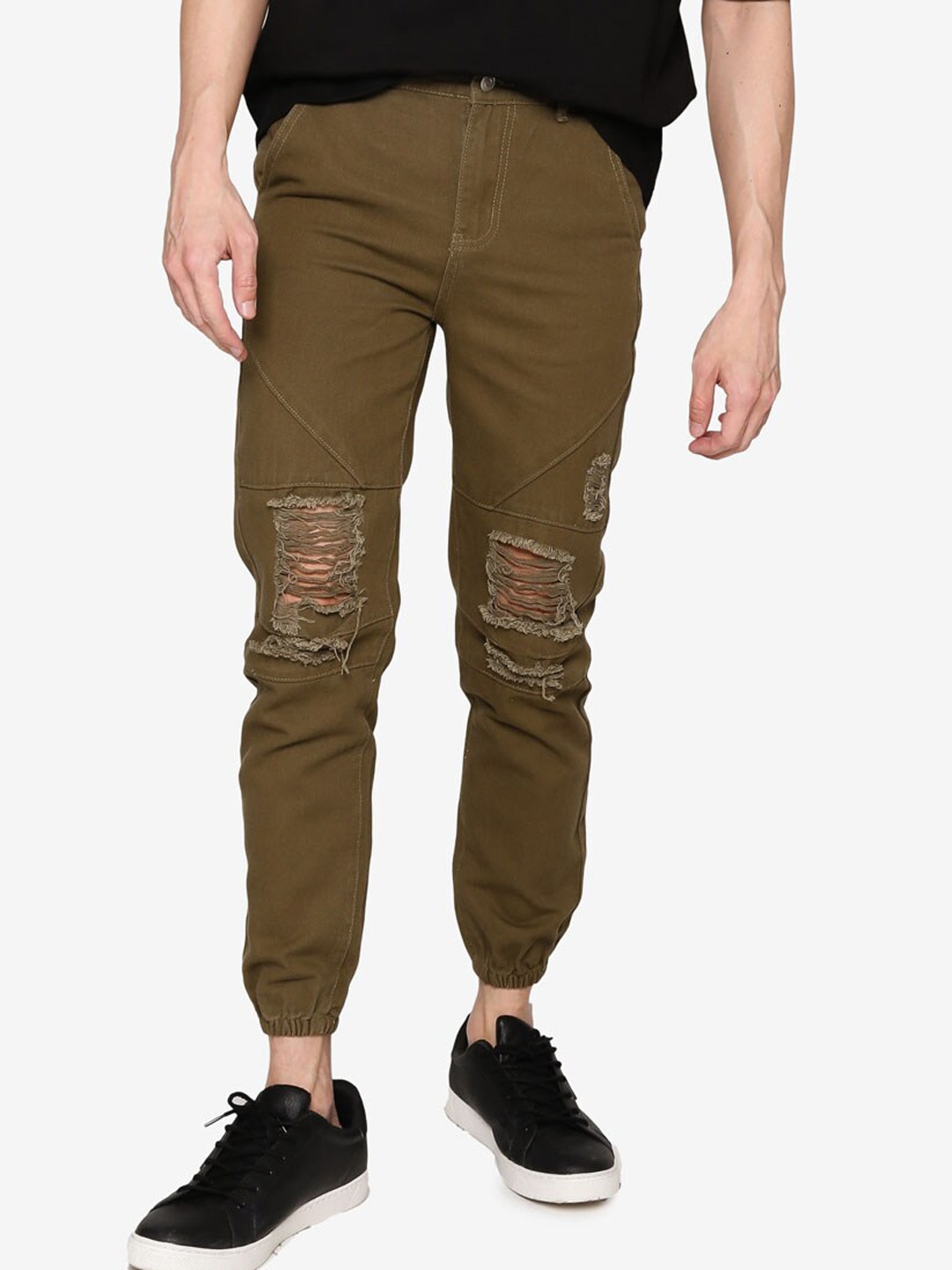 

ZALORA BASICS Men Green Skinny Fit Highly Distressed Joggers