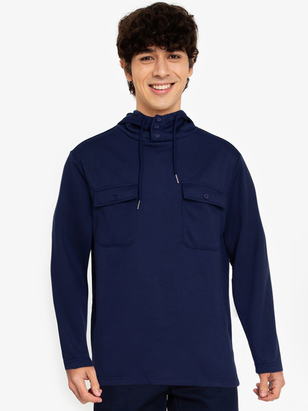 

ZALORA BASICS Men Navy Blue Oversized Pocket Hooded Sweatshirt