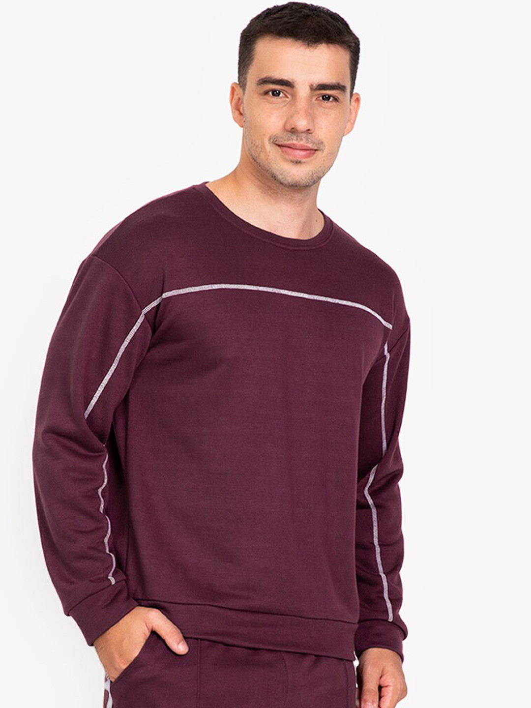 

ZALORA BASICS Men Purple Contrast Thread Sweatshirt