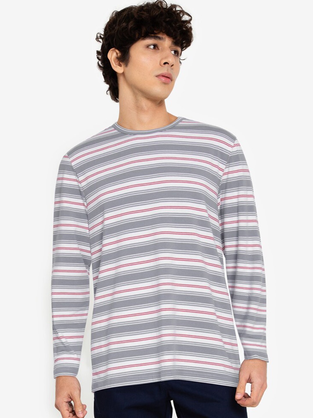 

ZALORA BASICS Men Grey Striped Sweatshirt
