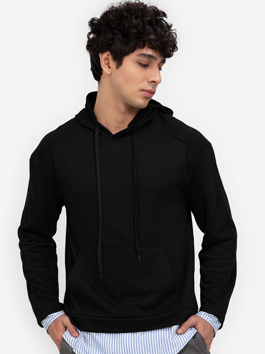

ZALORA BASICS Men Black Hooded Sweatshirt