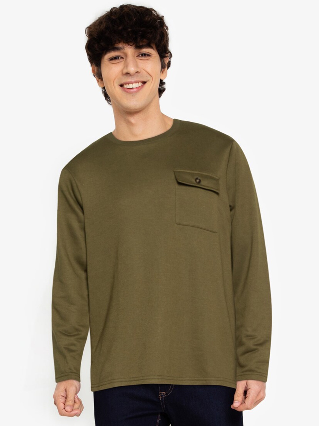 

ZALORA BASICS Men Green Flap Pocket Sweatshirt