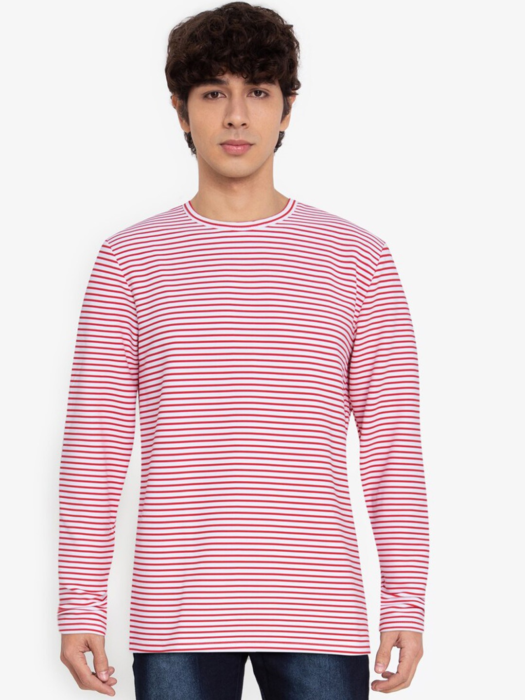 

ZALORA BASICS Men Pink Striped Printed Sweatshirt
