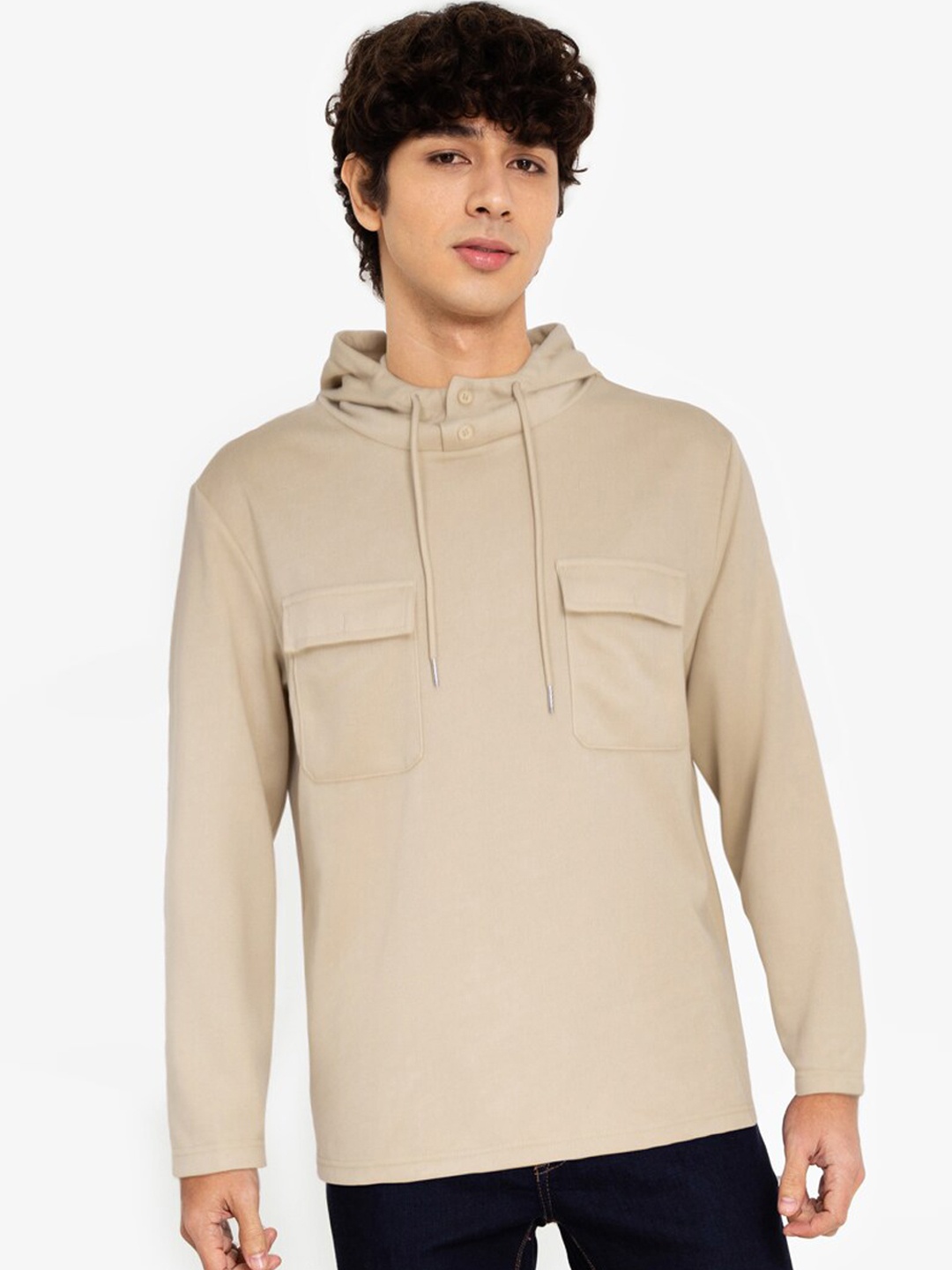 

ZALORA BASICS Men Beige Hooded Sweatshirt