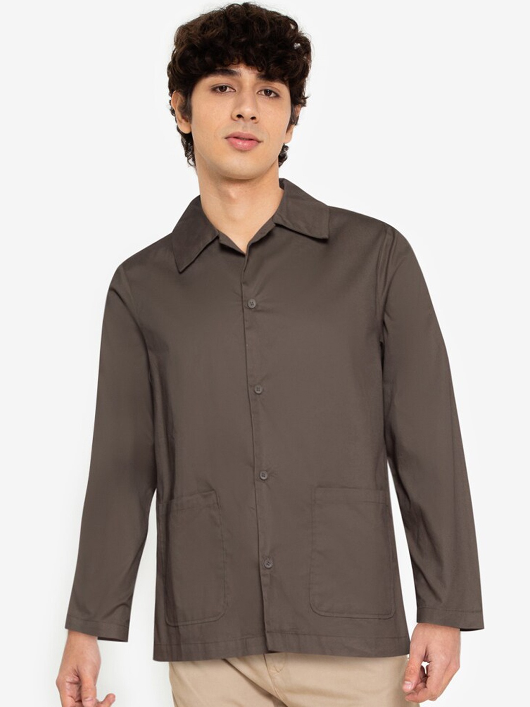 

ZALORA BASICS Men Olive Green Lightweight Pure Cotton Tailored Jacket