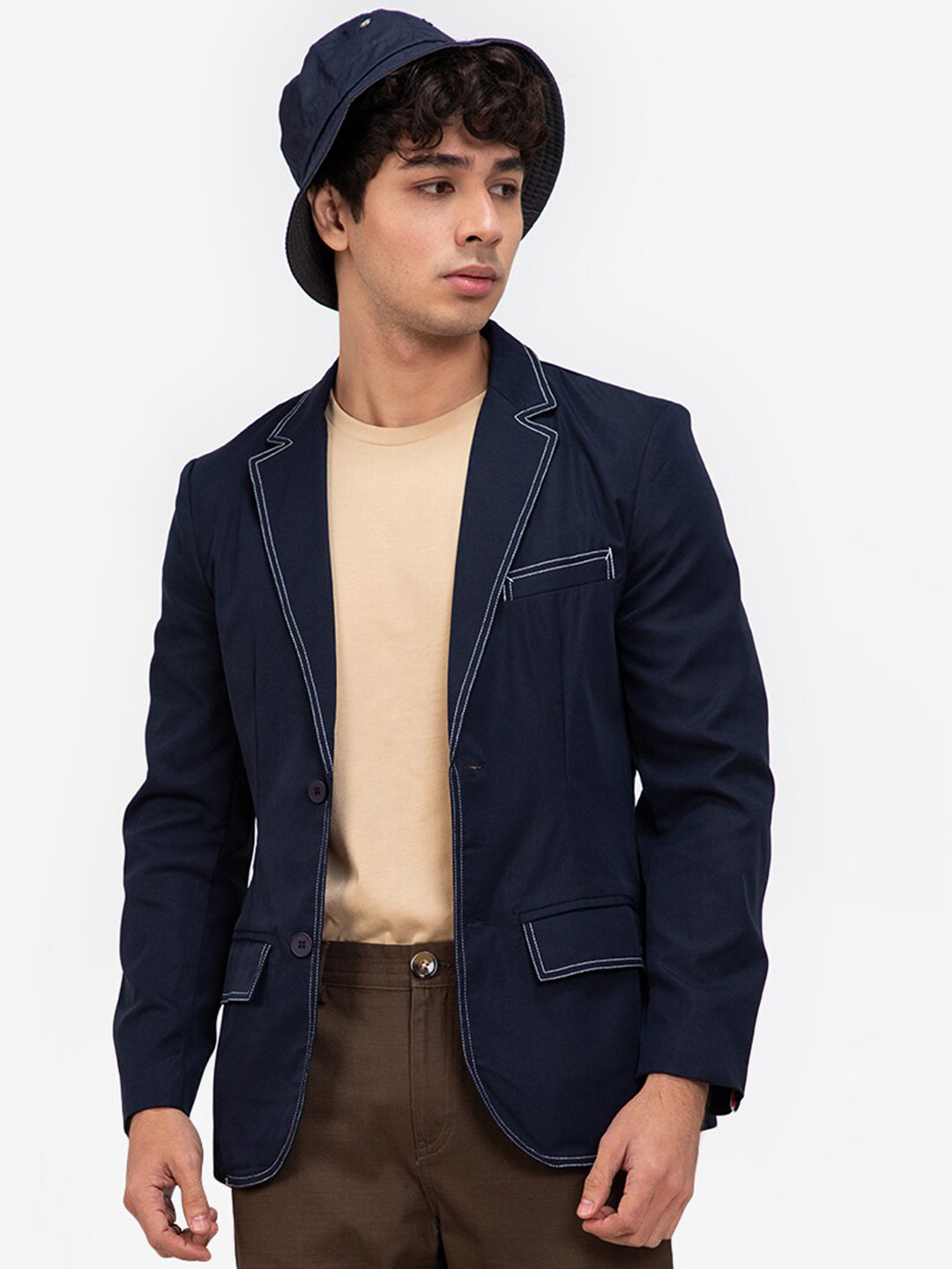 

ZALORA BASICS Men Navy Blue Solid Top Stitched Blazer