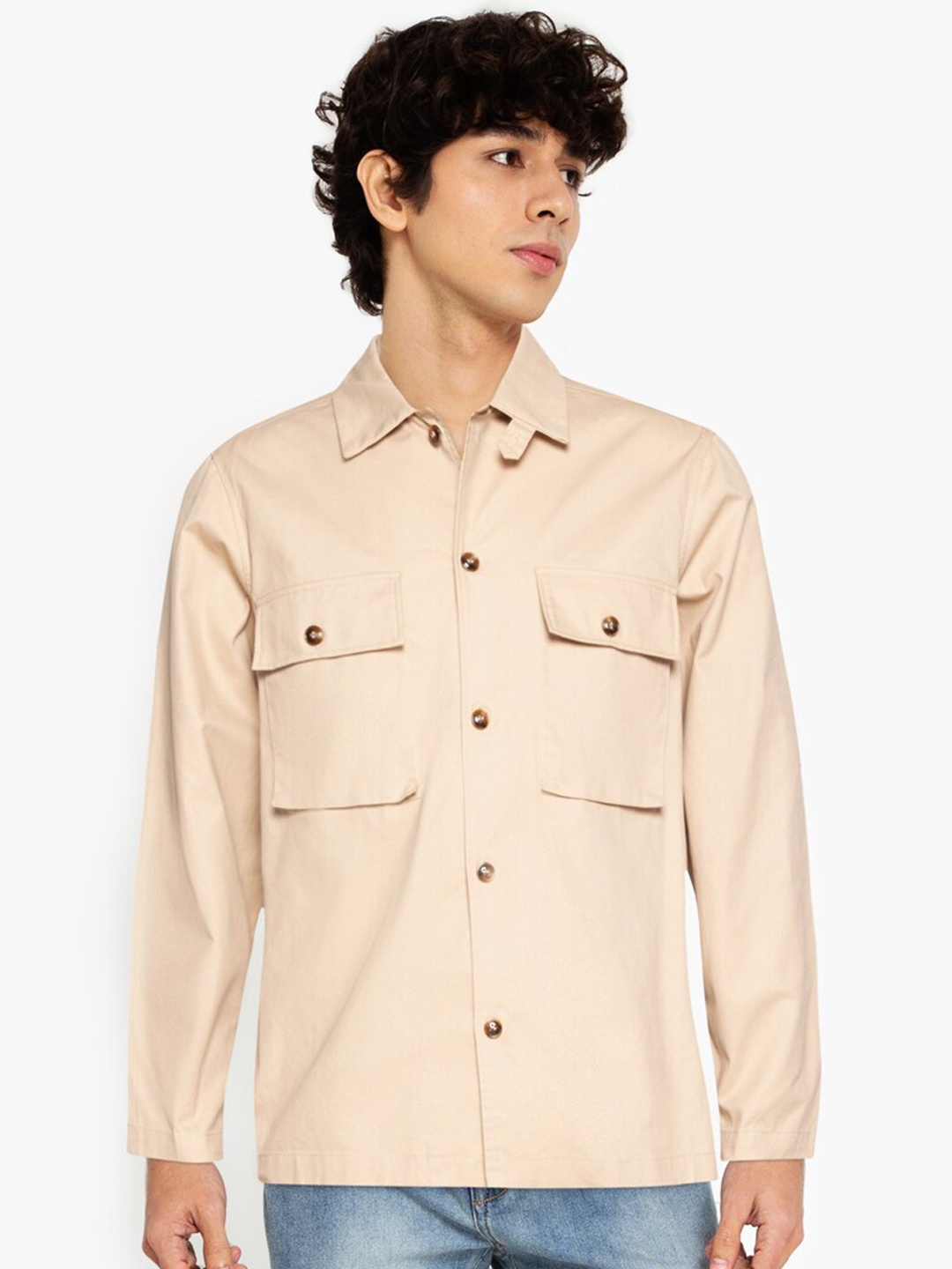 

ZALORA BASICS Men Beige Lightweight Pure Cotton Tailored Jacket