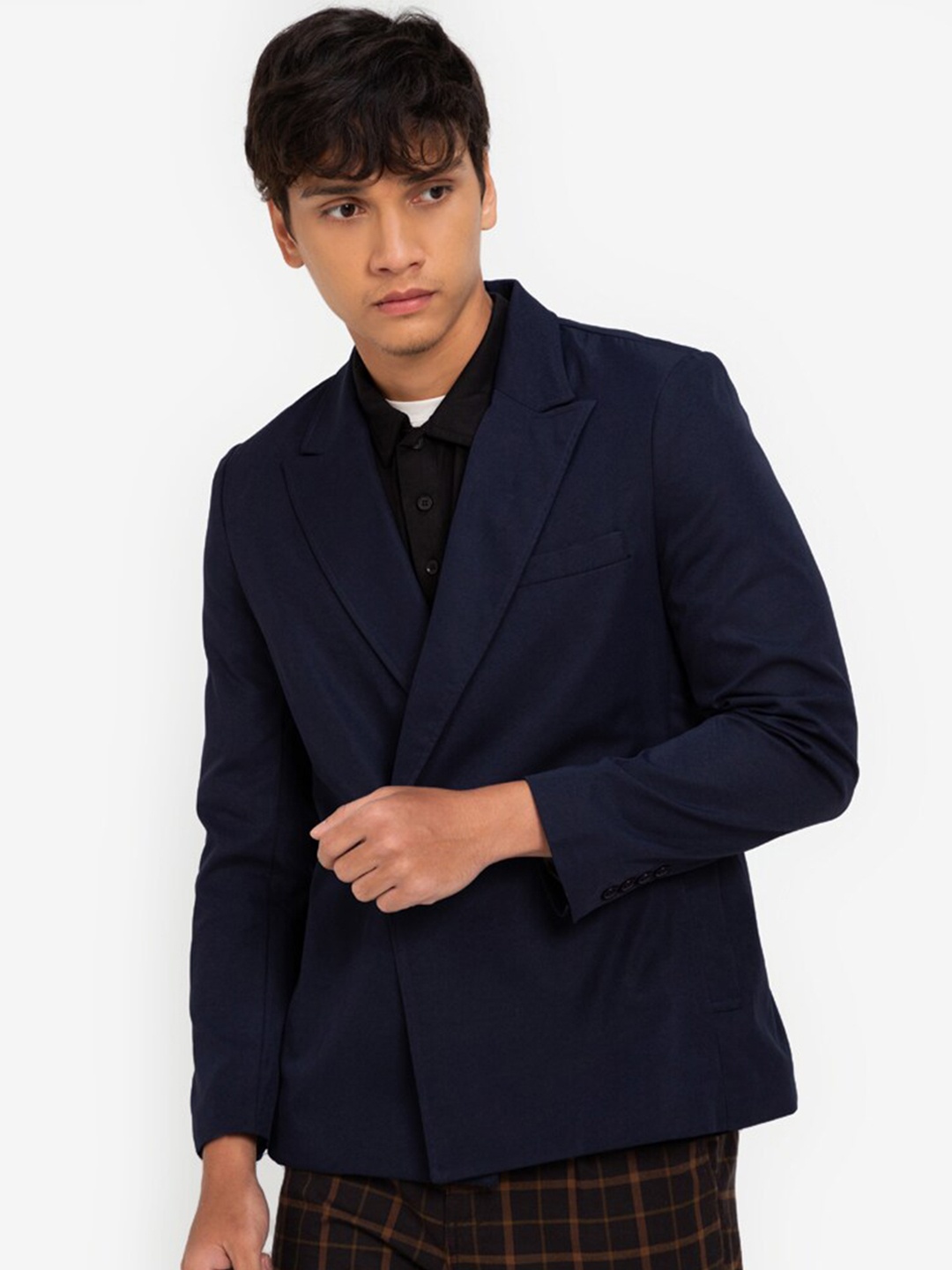 

ZALORA BASICS Men Navy Blue Single-Breasted Blazer