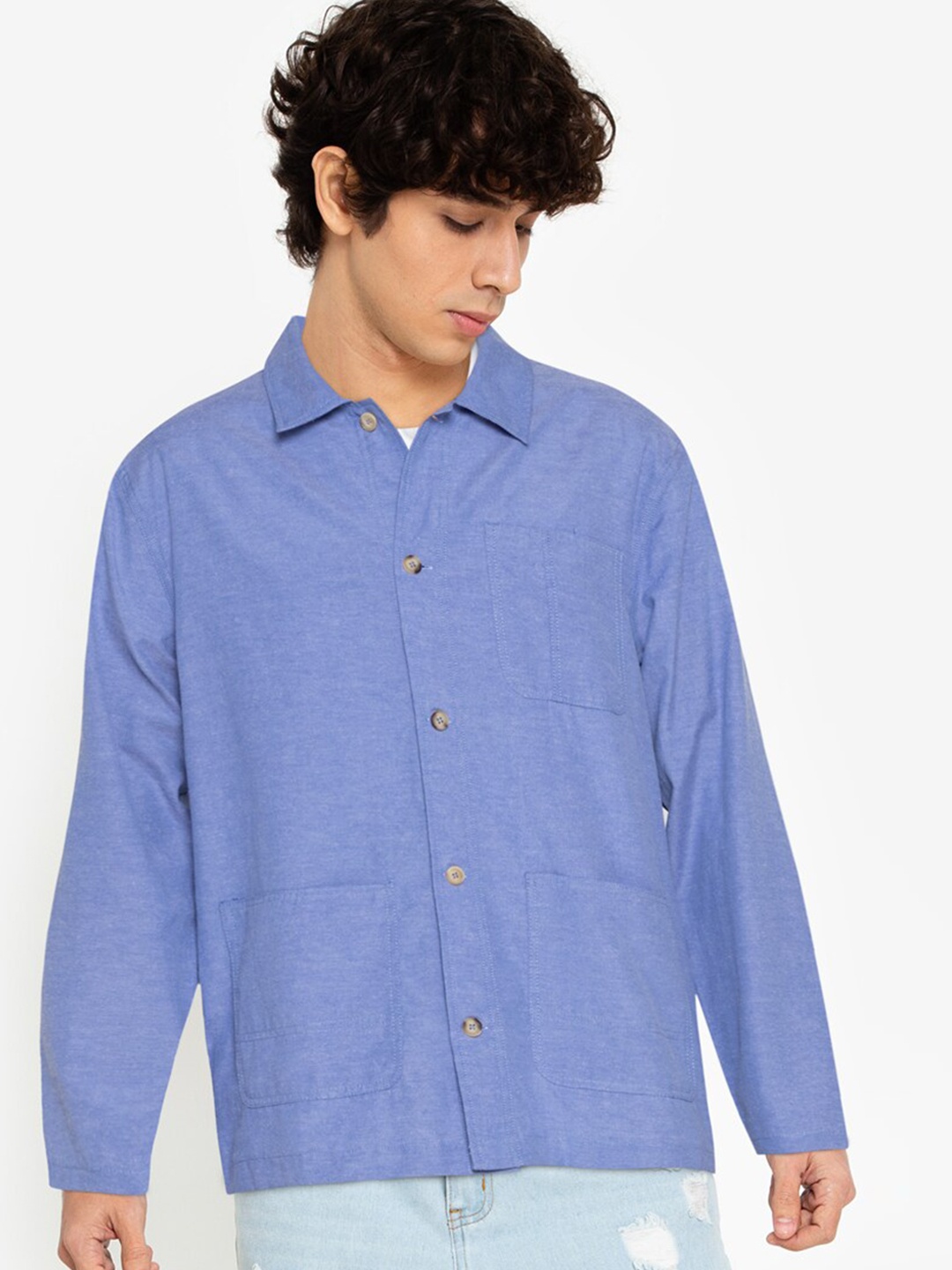

ZALORA BASICS Men Blue Solid Tri Pocket Field Coat