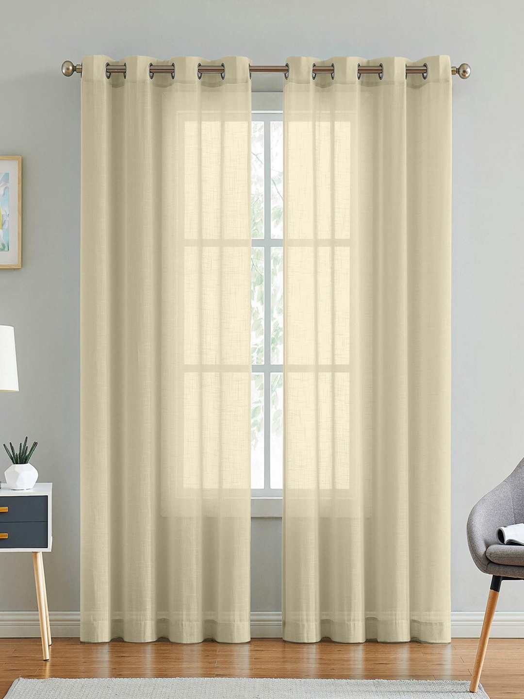 

LINENWALAS Happy Sleeping Cream Set of 2 Cotton Linen Sheer Window Curtain