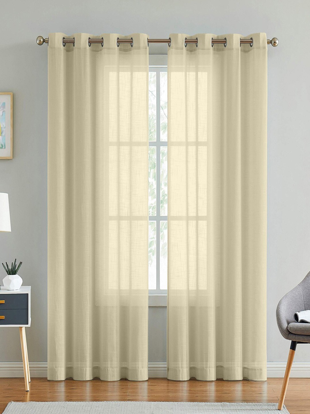

LINENWALAS Happy Sleeping Cream-Coloured Set of 2 Sheer Long Door Curtain