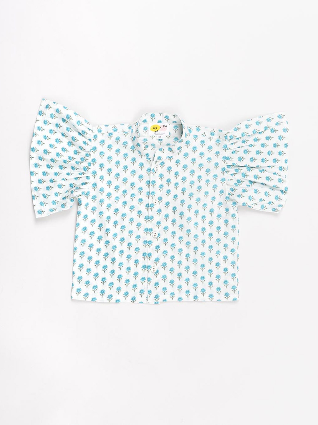 

CUTE LEMONS Girls White & Blue Printed Shirt Style Top
