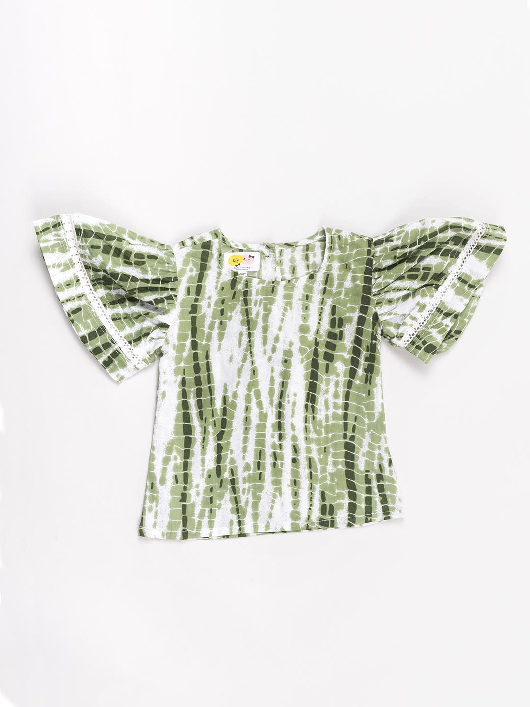 

CUTE LEMONS Girls Green & White Tie & Dye Printed Top