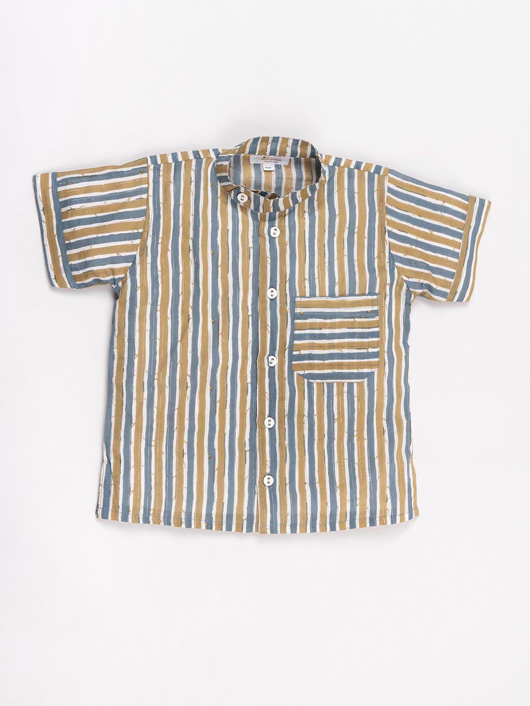 

CUTE LEMONS Boys Grey & Brown Striped Cotton Casual Shirt