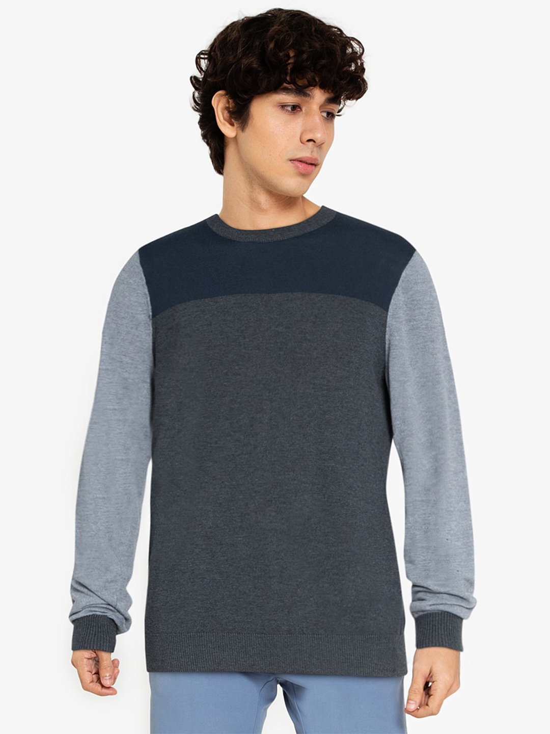 

ZALORA BASICS Men Multicolour Round Neck Knitted Jumper, Grey