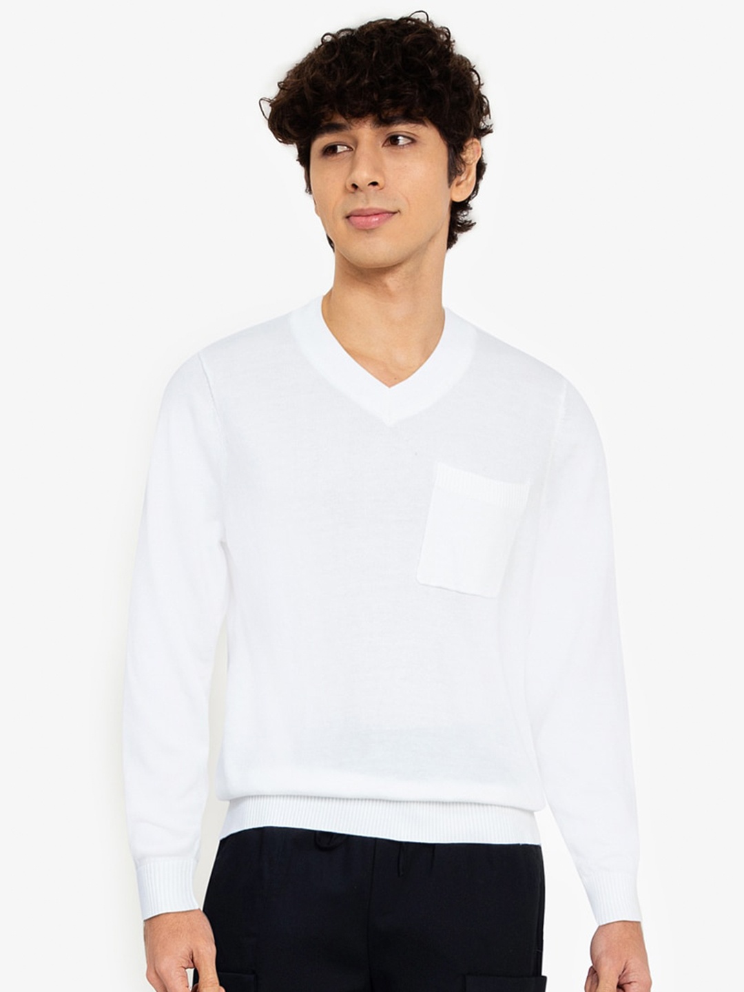 

ZALORA BASICS Men White V-Neck Jumper