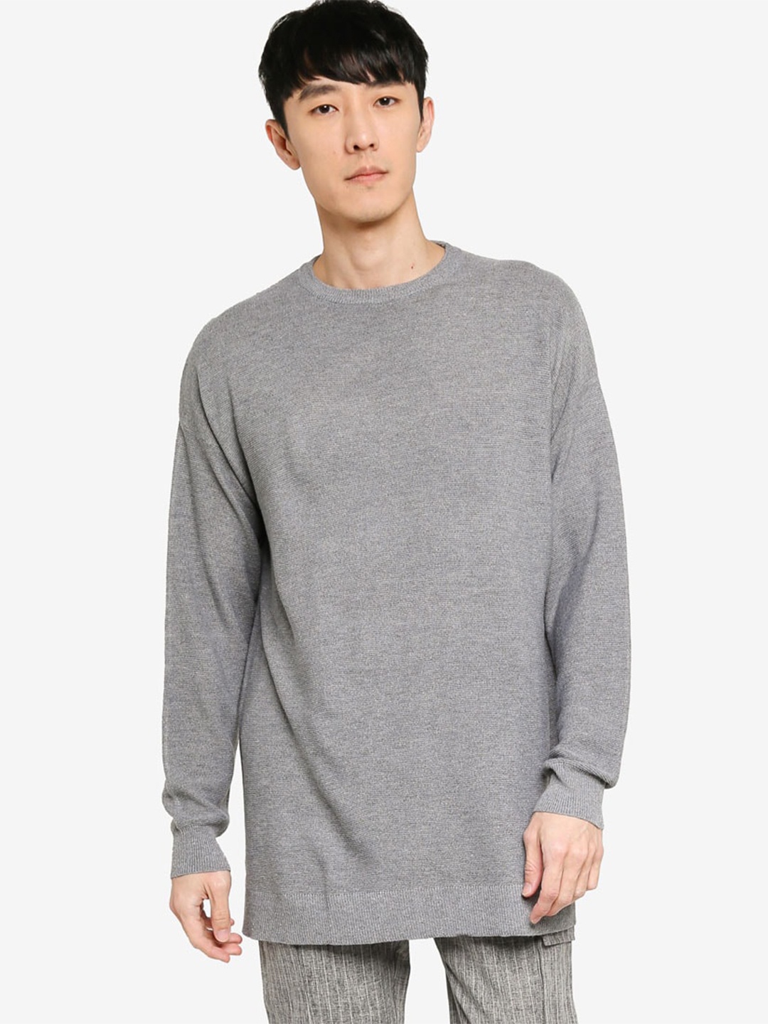 

ZALORA BASICS Men Grey Relaxed Fit Knitted Jumper